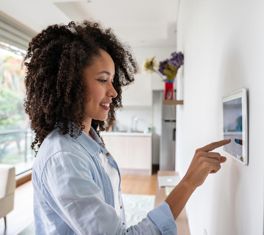 woman using integrated solution tablet